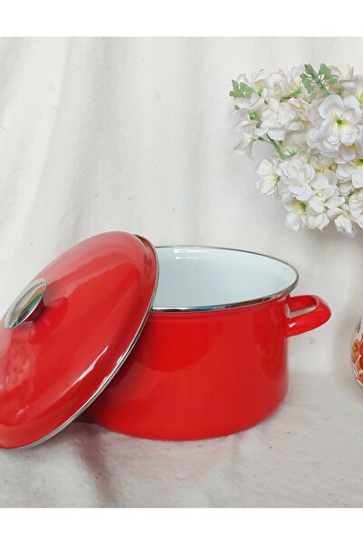 EBRULİEMAYE Orange Enamel Pot with Lid 5.75 Liters 26 cm Diameter Milk Yogurt Soup Jam Canning Pot