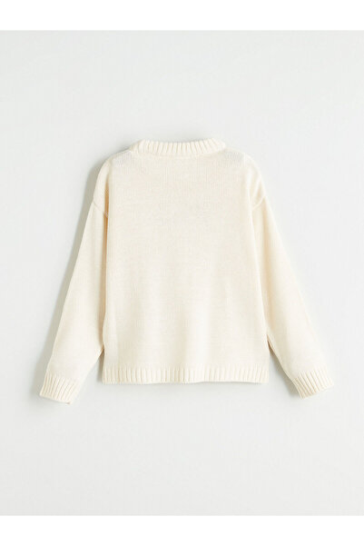 LC Waikiki Ekru Bisiklet Yaka Kız Çocuk Triko Kazak