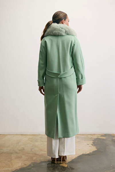 KENT Classic Long Mint Green Coat with Fur Collar