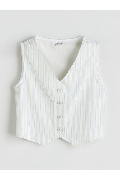 LC Waikiki Green V-Neck Gabardine Girl's Classic Vest