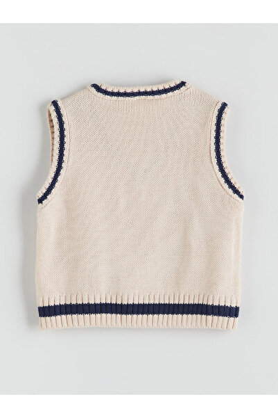 LC Waikiki Lcw Kids Beige V-Neck Patterned Girl's Knitwear Sweater