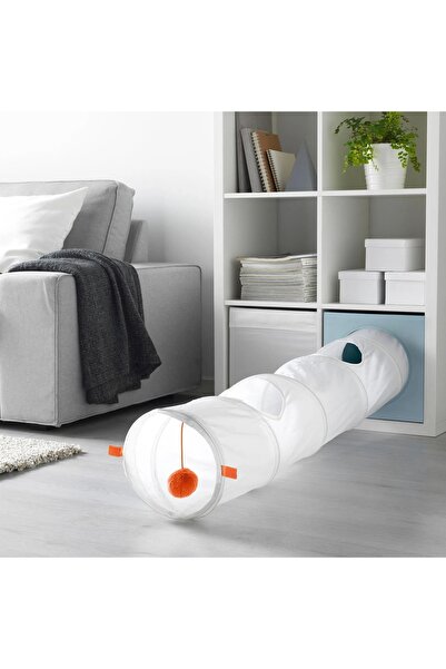 IKEA Oyun Tüneli – Beyaz & Turuncu | Katlanabilir 128×25 cm | İçindeki Top ile Saklanma ve Avlanma Zevki