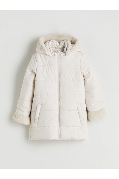 LC Waikiki Bej Kapüşonlu Kız Çocuk Mont