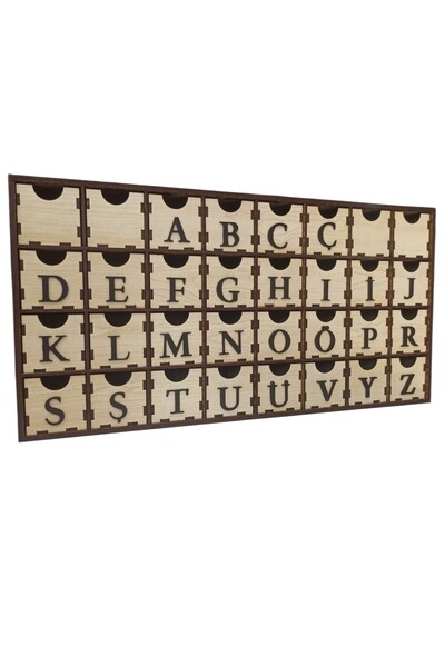ERGEÇ TASARIM Alphabetical Wooden Drawer Organizer (32 Compartments) - Financial Seal Organizer for Accountants and Financial Advisors