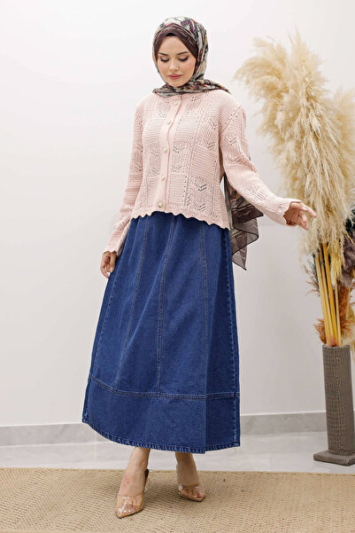 Tesettür Dünyası Embroidered Perforated Knitwear Cardigan Tsd250227 Pink