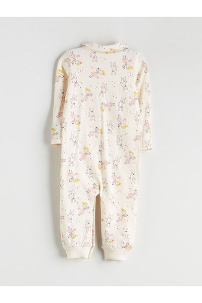 LC Waikiki Peak Yeni Sezon Gömlek Yaka Uzun Kollu Baskılı Kız Bebek Tulum