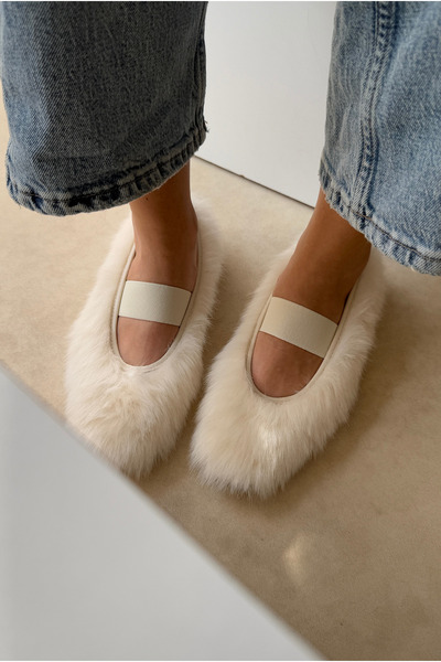 Mupa Shoes Women's Furry Ballerinas Beige