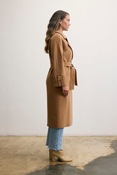 KENT Belted Classic Long Milk Brown Coat