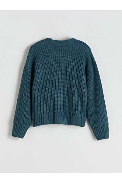 LC Waikiki Petrol V-Neck Girl's Knitwear Cardigan