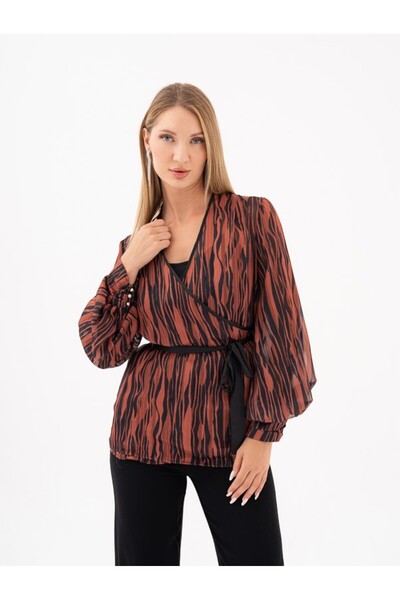 SERPİL Kruvaze Yaka Belden Bağlamalı Bluz 39186