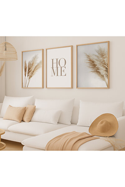 VOBA STORE 3 PARÇA BOHEM TEMALI PAMPAS MDF TABLO SETİ 89