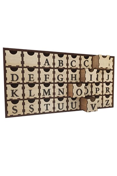 ERGEÇ TASARIM Alphabetical Wooden Drawer Organizer (32 Compartments) - Financial Seal Organizer for Accountants and Financial Advisors