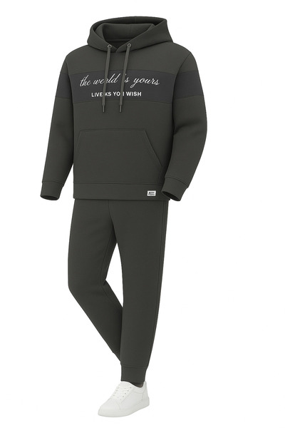 KozaLüks Men's Hooded Tracksuit Set with 3 Threads – Winter Sports and Casual Combination