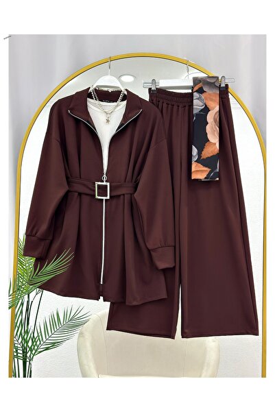 YEDİLALE Belted Pleated Zippered Oy.Sho Fabric Jacket Pants Casual Double Set