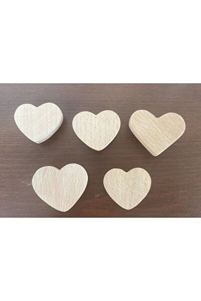Sanatsal Dünya Wooden Heart Handle 5 Pieces 4X3,5X2 cm