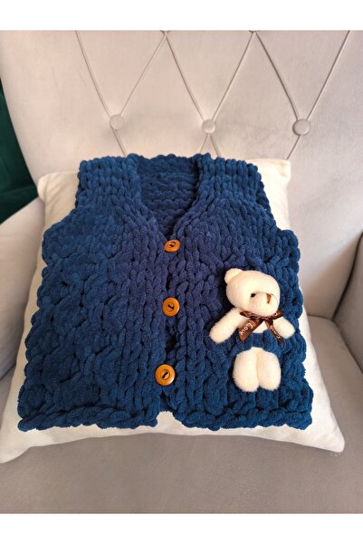 OEM El Yapımı çocuk yeleği Lacivert rengi ile yumuşak dokusu.