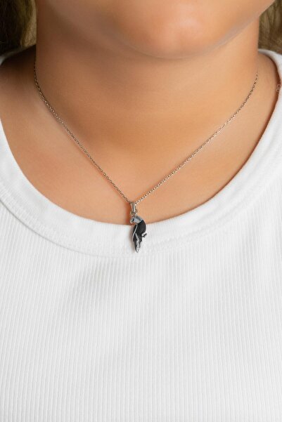 So CHIC... Sevimli Papağan 18 Ayar Beyaz Altın Kaplama 33 Cm Gümüş Kolye