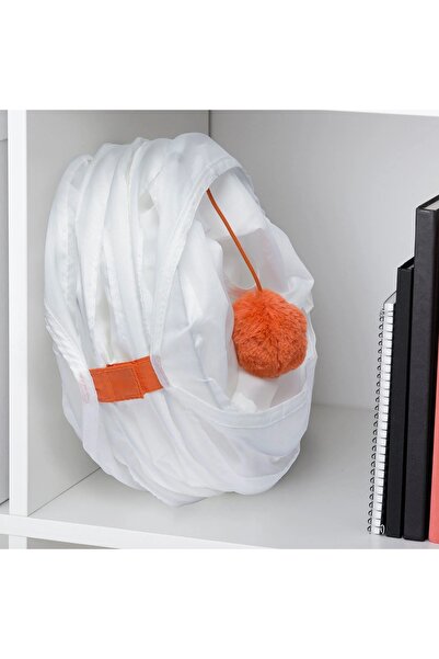 IKEA Oyun Tüneli – Beyaz & Turuncu | Katlanabilir 128×25 cm | İçindeki Top ile Saklanma ve Avlanma Zevki