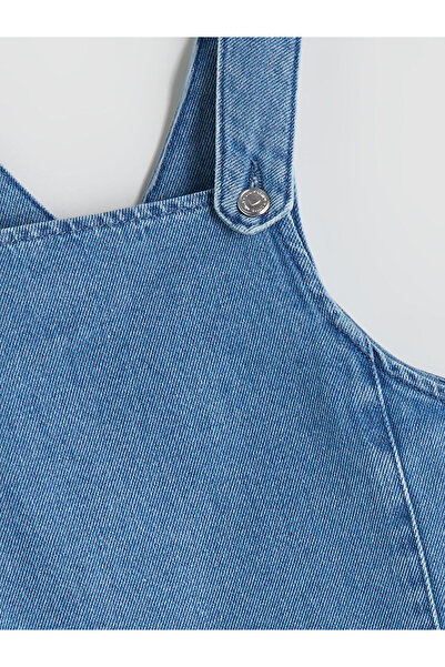 LC Waikiki Kare Yaka Kız Çocuk Jean Salopet Elbise
