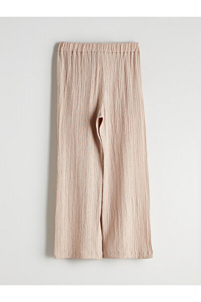 LC Waikiki Beige Elastic Waist Textured Girls' Trousers