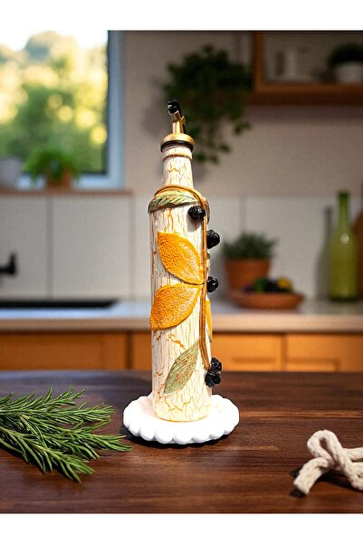 Mes Reves 500 ml Clay Embossing Application Lemon Patterned Handmade Olive Oil & Grape Vinegar Bottles