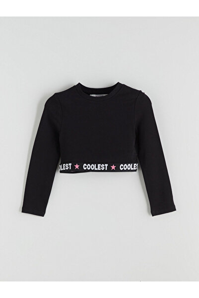 LC Waikiki Μαύρο μπλουζάκι για κορίτσια με λαιμόκοψη