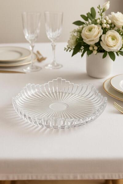 isra kristal Kristal Desenli Cam Sunum Tabağı & Kase 29cm– Meyve, Salata ve T...