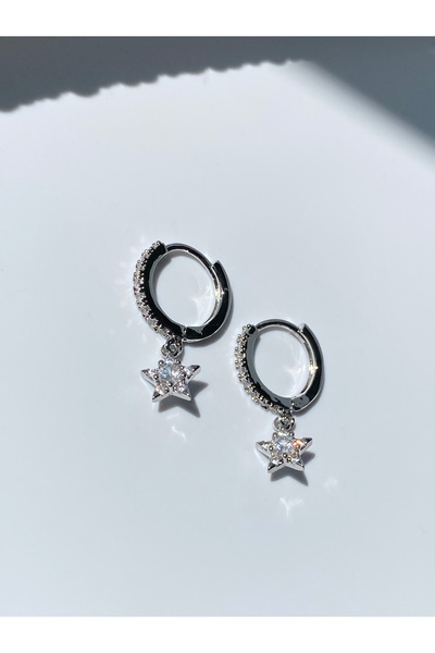 kurukafagift Zircon Stone Hoop Earrings Star Figured Double Earrings