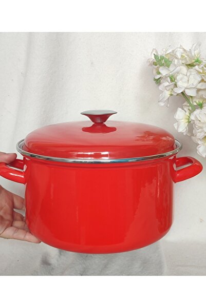 EBRULİEMAYE Orange Enamel Pot with Lid 5.75 Liters 26 cm Diameter Milk Yogurt Soup Jam Canning Pot