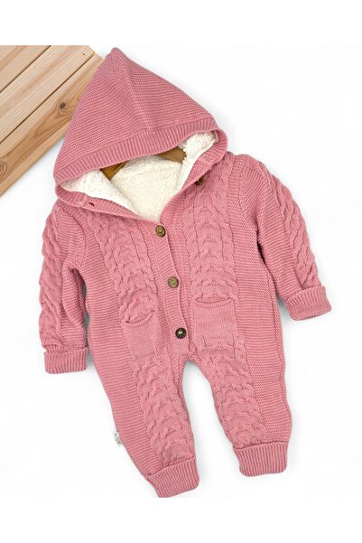 Ege Bebek Winter Knitwear Baby Romper, Welsoft Inside, Buttoned, Hooded, Thick Plush Romper for 3-6-9-12 Months