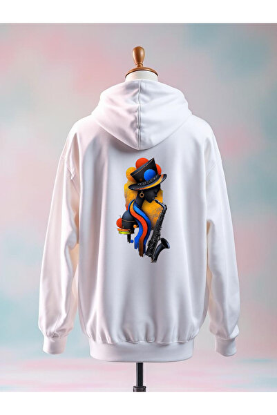 Vordevia سويت شيرت أبيض كبير الحجم مصنوع من القطن المطبوع بثلاث خيوط