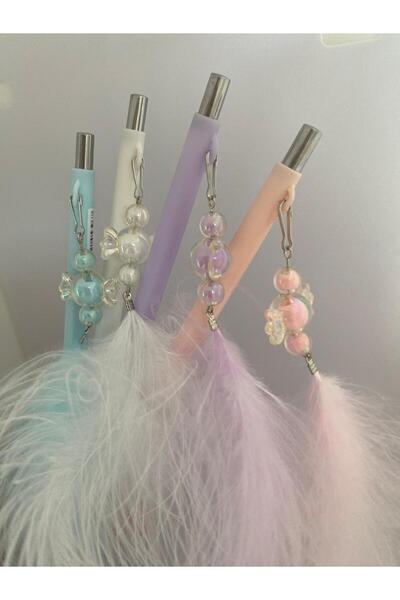 Axuu Collection Feather Bead Detailed Pen Feather Tip Pen 07 mm Tip Pen Beaded Pen Feather Pen