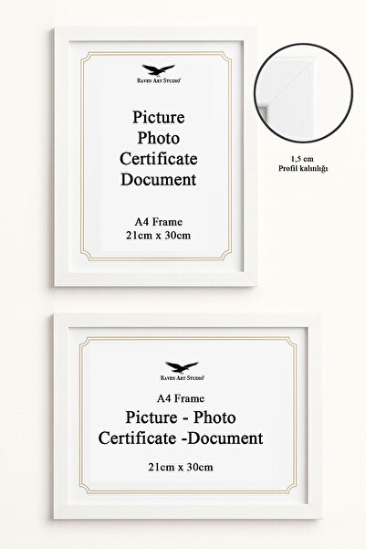 Raven Art Studio Ermitaj A4 Ebat 21cm x 30cm Resim Fotoğraf Belge Poster Evrak Çerçevesi Korumalı Kırılmaz Pleksi Cam