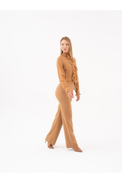 SERPİL Şifon Kumaş Kol ve Yaka Fırfır Detaylı Hakim Yaka Gömlek 39207