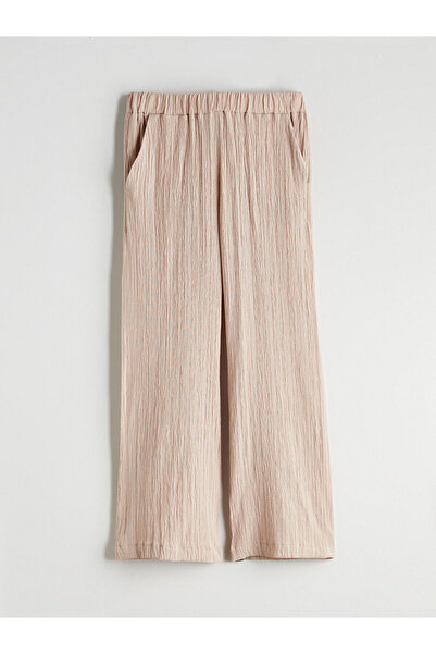 LC Waikiki Beige Elastic Waist Textured Girls' Trousers