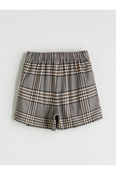 LC Waikiki Green Plaid Girl's Shorts Skirt with Elastic Waist