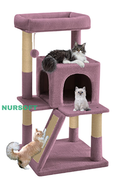Nursoft Teraslı Yuvalı Tırmalamalı Kedi Tırmalama Evi