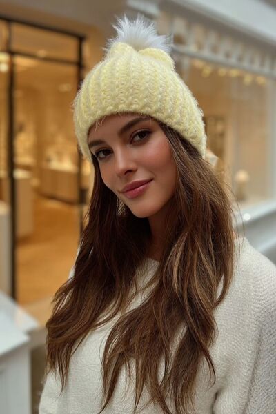 LAGRANZE Premium Ponponlu Tüylü Triko Bere