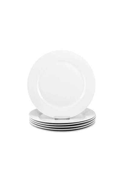 ORIAN Plain white porcelain flat dinner plate set, size 27 cm, 6 pieces