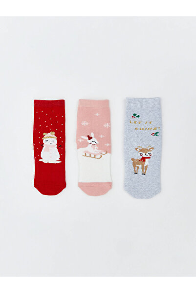 LC Waikiki Red Non-Slip Sole Baby Girl Towel Socks 3-Piece Set
