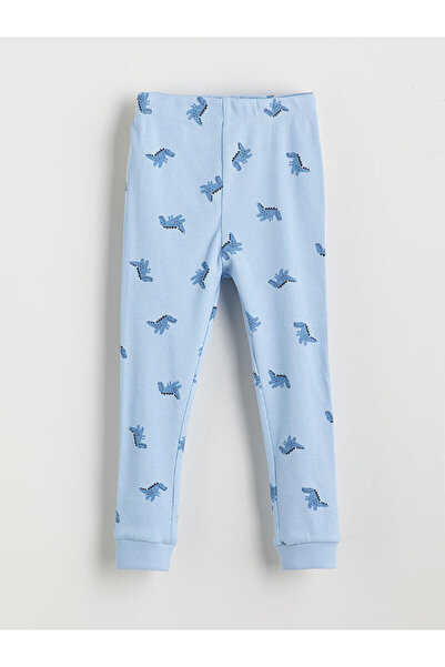 LC Waikiki Mavi Bisiklet Yaka Baskılı Uzun Kollu Erkek Bebek Pijama Takımı