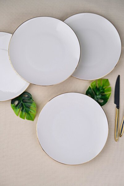 tabakevi Tabak Evi Porcelain Natura Porcelain Gold Gilded Cake Plate 20.50cm 4 Pieces