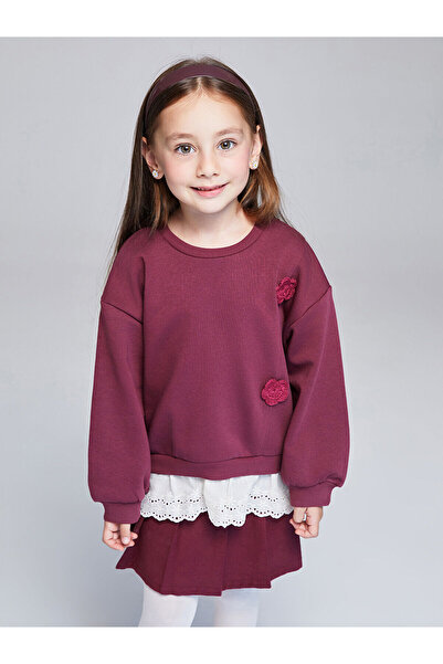 LC Waikiki New Season Crew Neck Flower Appliqued Girl's Sweatshirt