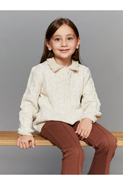 LC Waikiki Ecru Knitted Patterned Girl's Cardigan