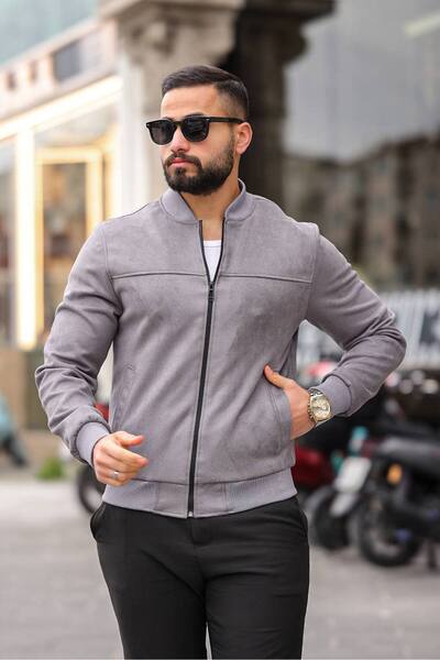 BASEL.CO Men's Bomber Suede Basic Jacket
