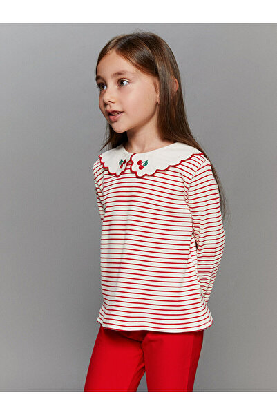 LC Waikiki Cey New Season Baby Collar Long Sleeve Striped Girls' T-Shirt
