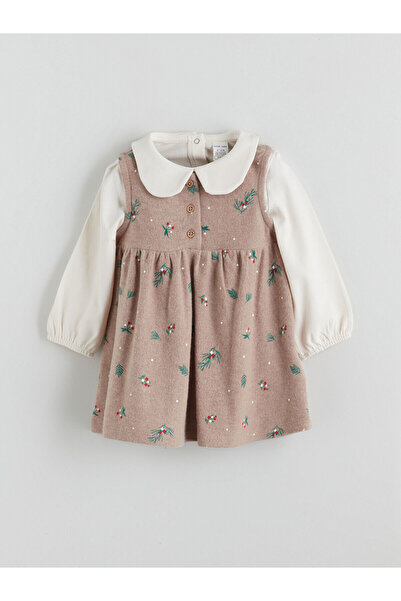 LC Waikiki Kahverengi Bebe Yaka Kız Bebek Bluz ve Elbise 2'li