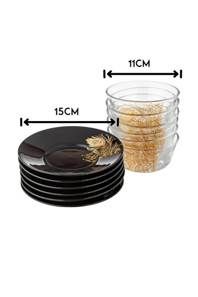 ORIAN 12-piece clear glass yogurt set with a black porcelain plate, Al-Sanabel Collection
