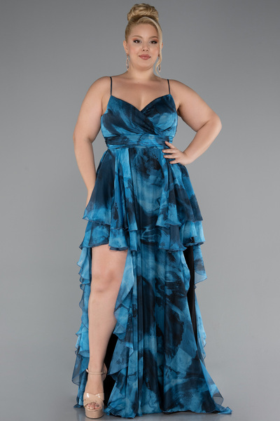 Abiyefon Petrol Yeşili Yırtmaçlı Uzun Empirme Büyük Beden Abiye ABU5211