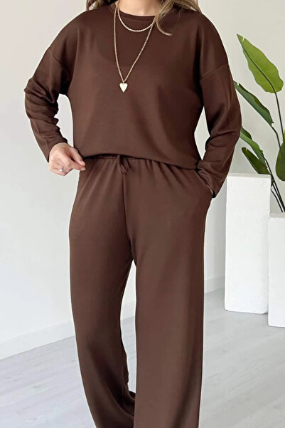 Balenbi طقم نسائي بأكمام طويلة وياقة دائرية من المودال 1109